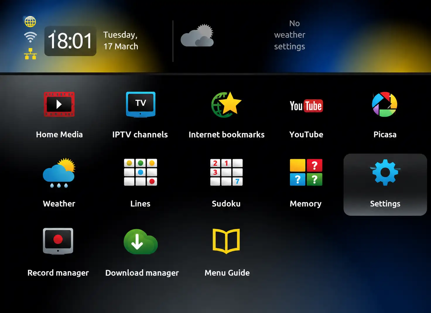MAG IPTV settings menu
