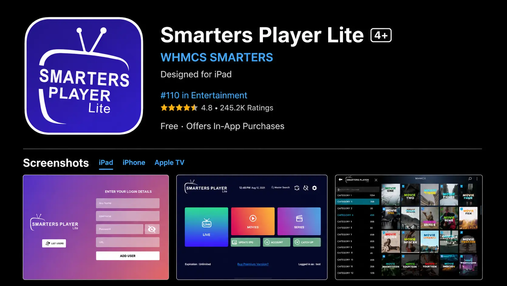 Smarters Player Lite App Store