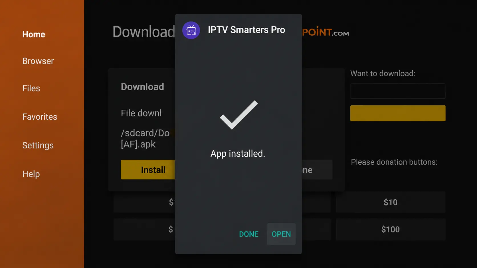 Click Done after installing IPTV Smarters Pro on Firestick