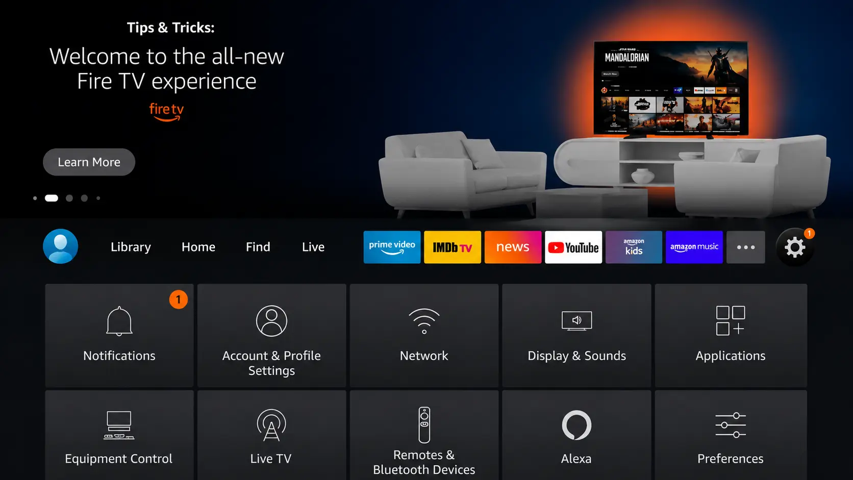 Open Firestick Settings from home screen